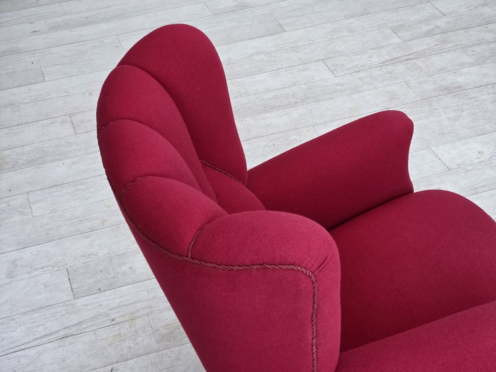 1270.0 1960s, Danish Armchair, Furniture Wool, Beech Wood Legs. photo