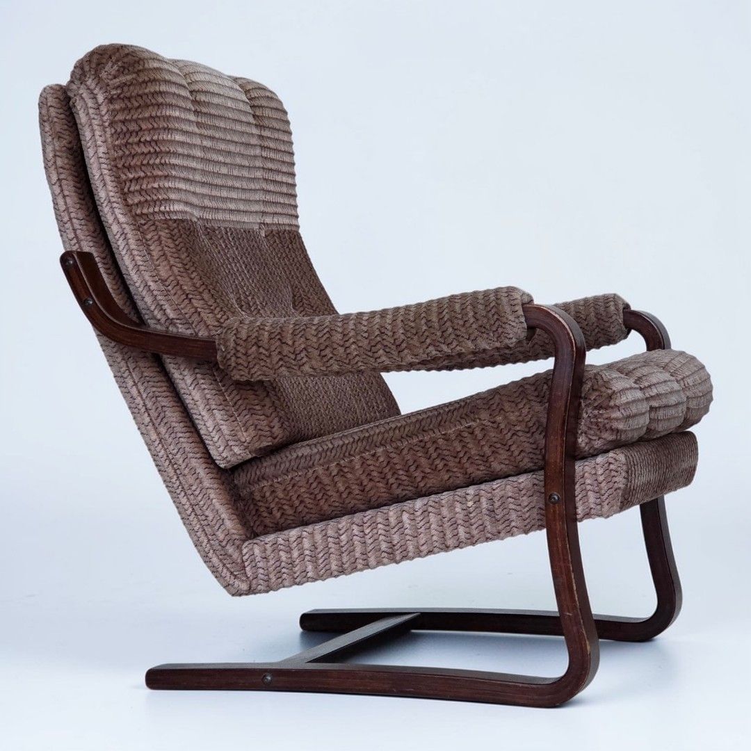 1970s, Danish Armchair, Light Brown Furniture Corduroy, Dark Beech Wood.