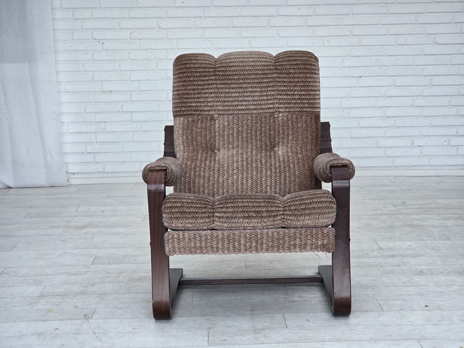 1970s, Danish Armchair, Light Brown Furniture Corduroy, Dark Beech Wood. photo buy