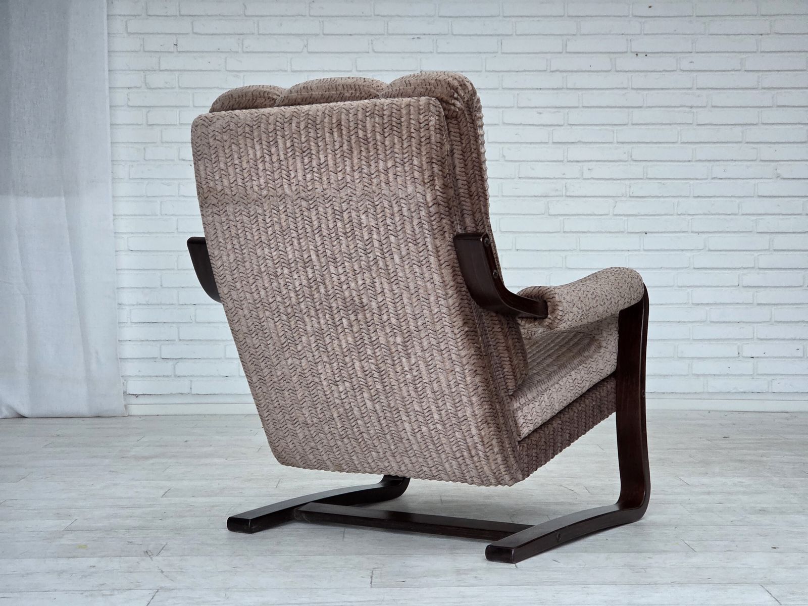 Furniture 1970s, Danish Armchair, Light Brown Furniture Corduroy, Dark Beech Wood. photo