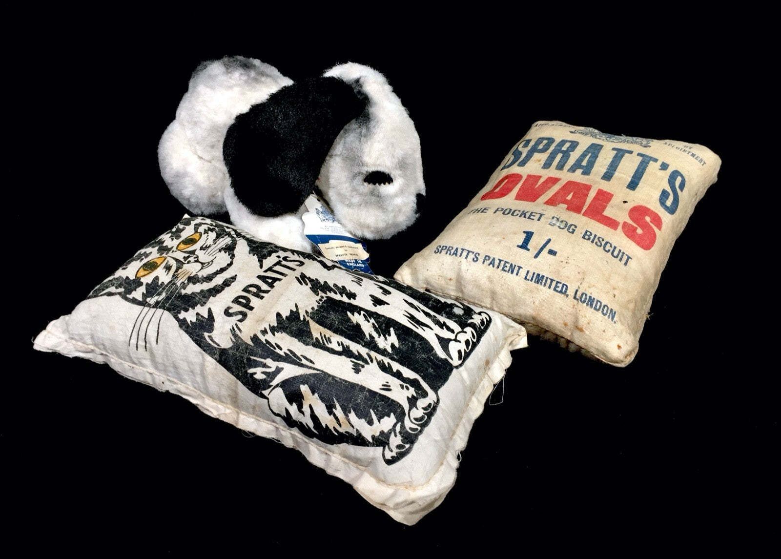 Antique Advertising Chad Valley Spratt's Cuddly Dog Toy & Food Bag Cushions photo Home Decor