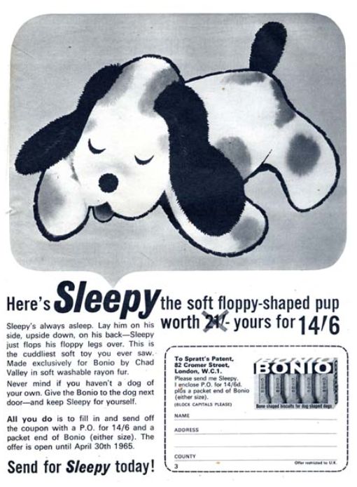 photo for sale Antique Advertising Chad Valley Spratt's Cuddly Dog Toy & Food Bag Cushions