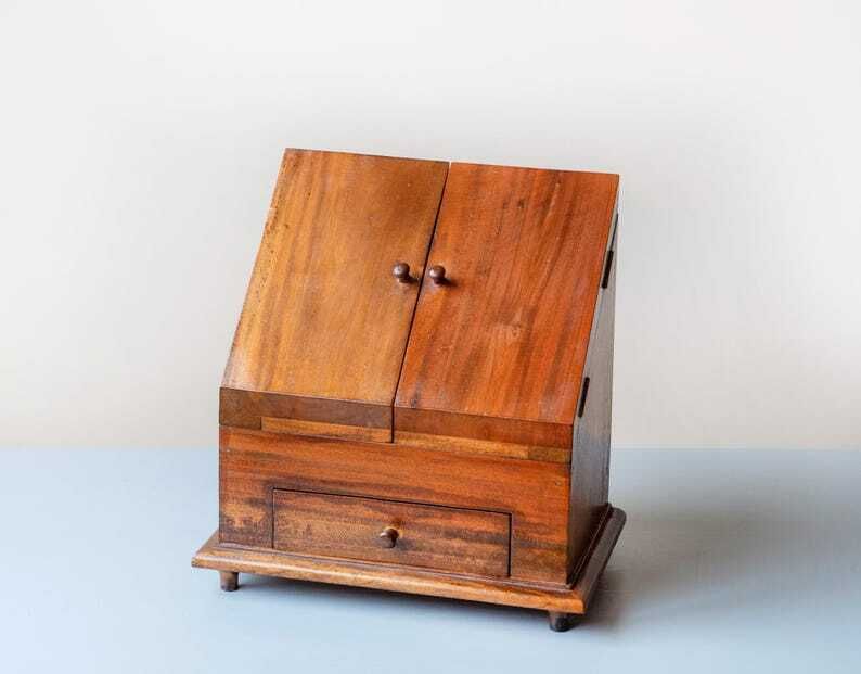 Antique Mahogany Stationery Cabinet – Georgian Desk Letter Box With Drawer, 19th Century