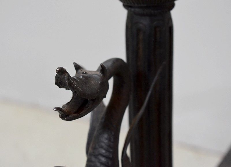 Pair Of Andirons Castles 18th photo vintage