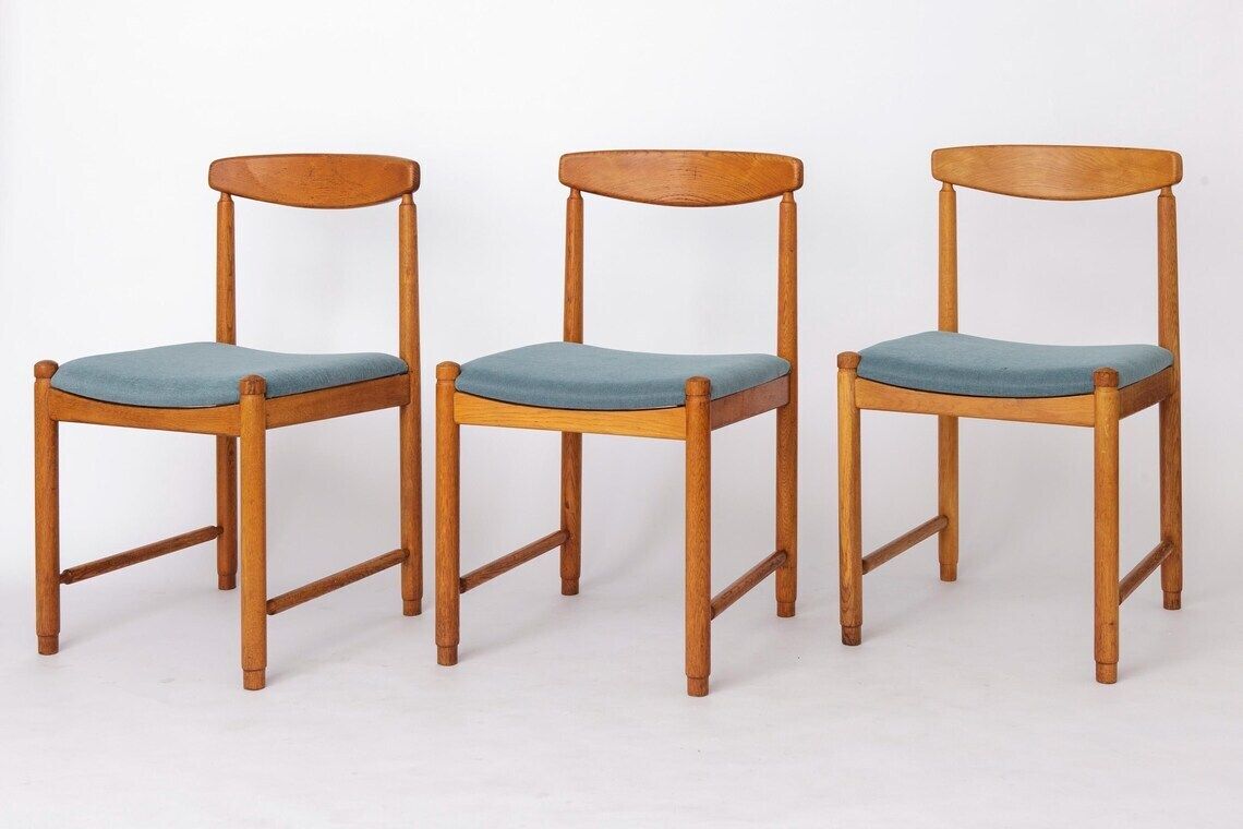 Set Of 5 Vintage Oak Dining Chairs Germany 1960s Mid Century Modern photo for sale