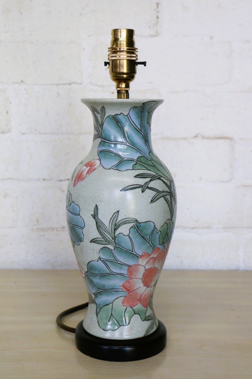 Vintage Table Lamp Carlos Remes Water Lily Oriental Chinese Ceramic Vase photo vintage