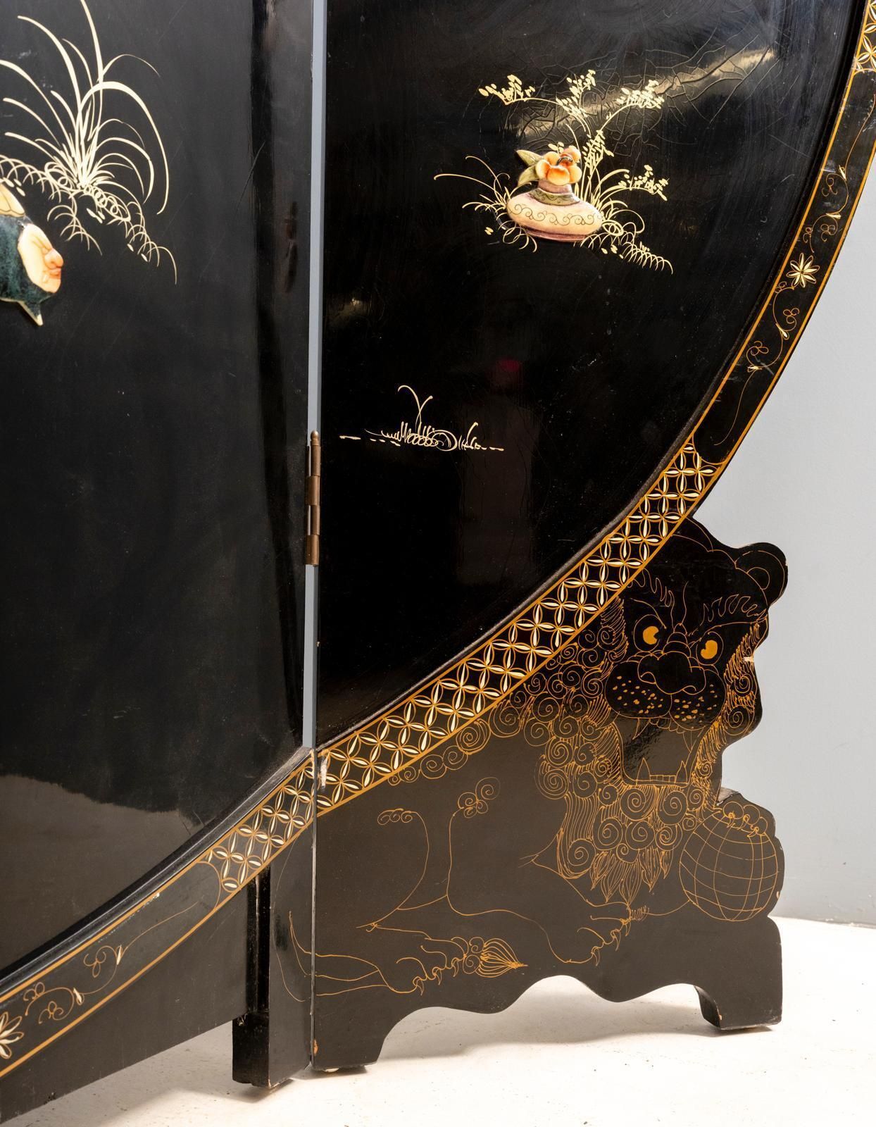 Chinese Export Black Lacquer And Mother Of Pearl Folding Screen Mid 20th Century photo for sale