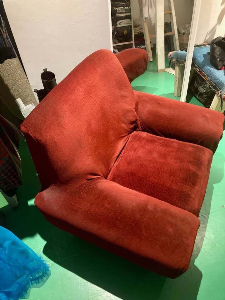1970s Vintage Red Velour Armchair | Mid Century | Accent Seat photo Furniture