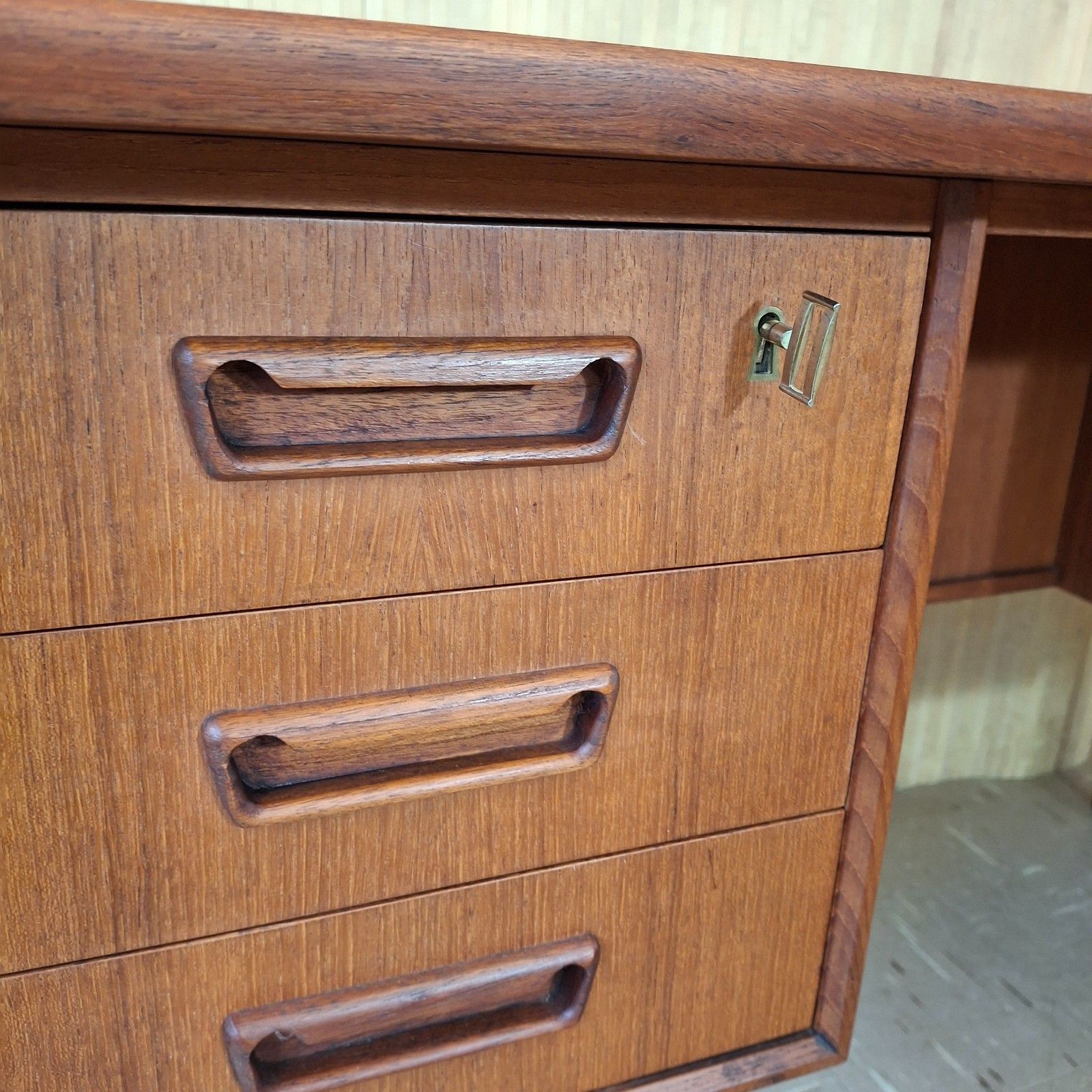 Furniture Fab 60s Mid Century Modern Danish Gunner Nielsen Tibergaard Teak Desk W/ 2 Keys photo