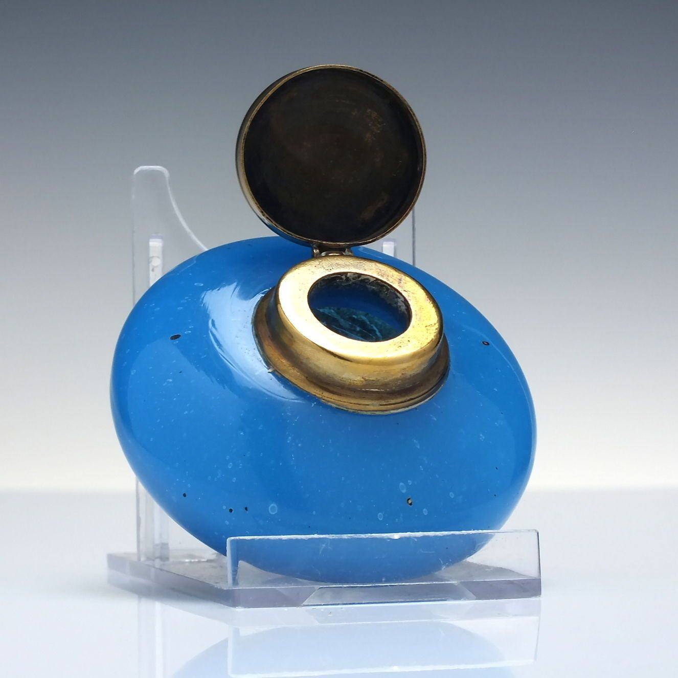Victorian Antique Blue Opaline Glass Inkwell C1875 photo for sale