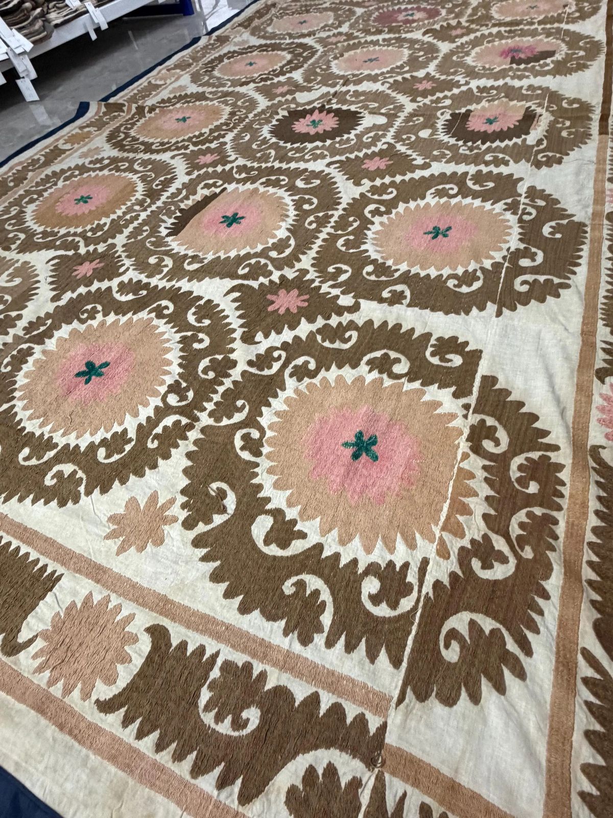 Vintage Uzbek Suzani Rug, Warm Camel Brown & Muted Rose, Hand Embroidered Textile photo 550.0