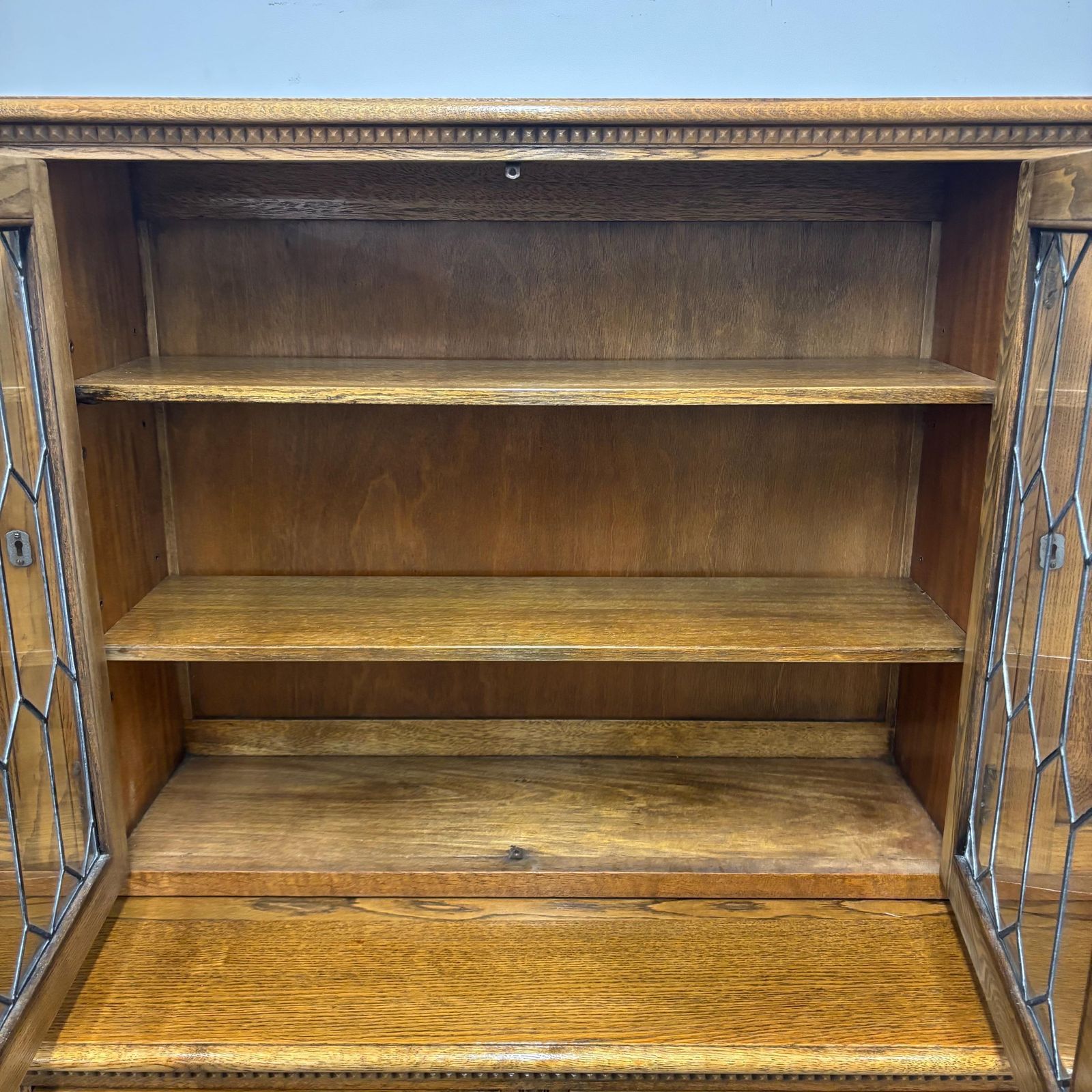photo for sale Jaycee Tudor Style Solid Oak Sideboard Dresser – Leaded Glass Top Cabinet 188cm