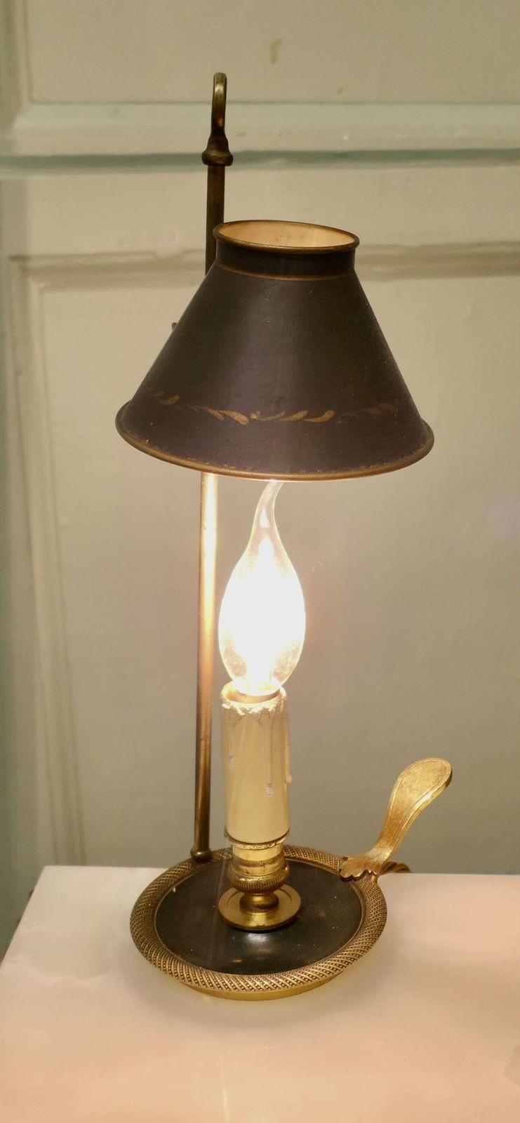 French Green And Gold Toleware And Brass Candle Lamp A Lovely Piece photo furniture
