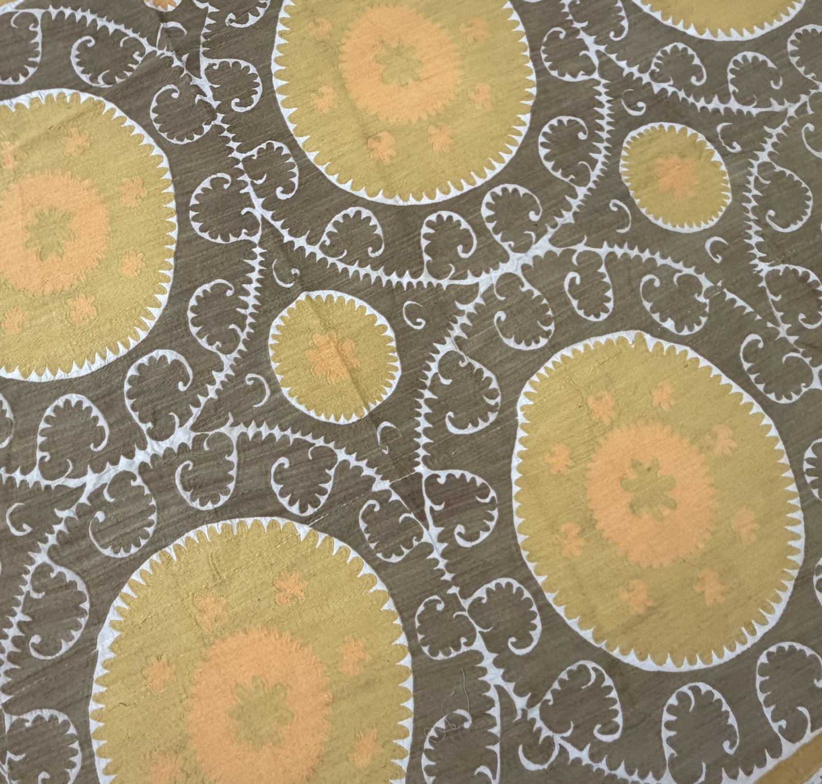 Decorative Suzani Embroidery | Mustard Brown Living Room Wall Hanging 6'11'' X 10'3'' photo 500.0
