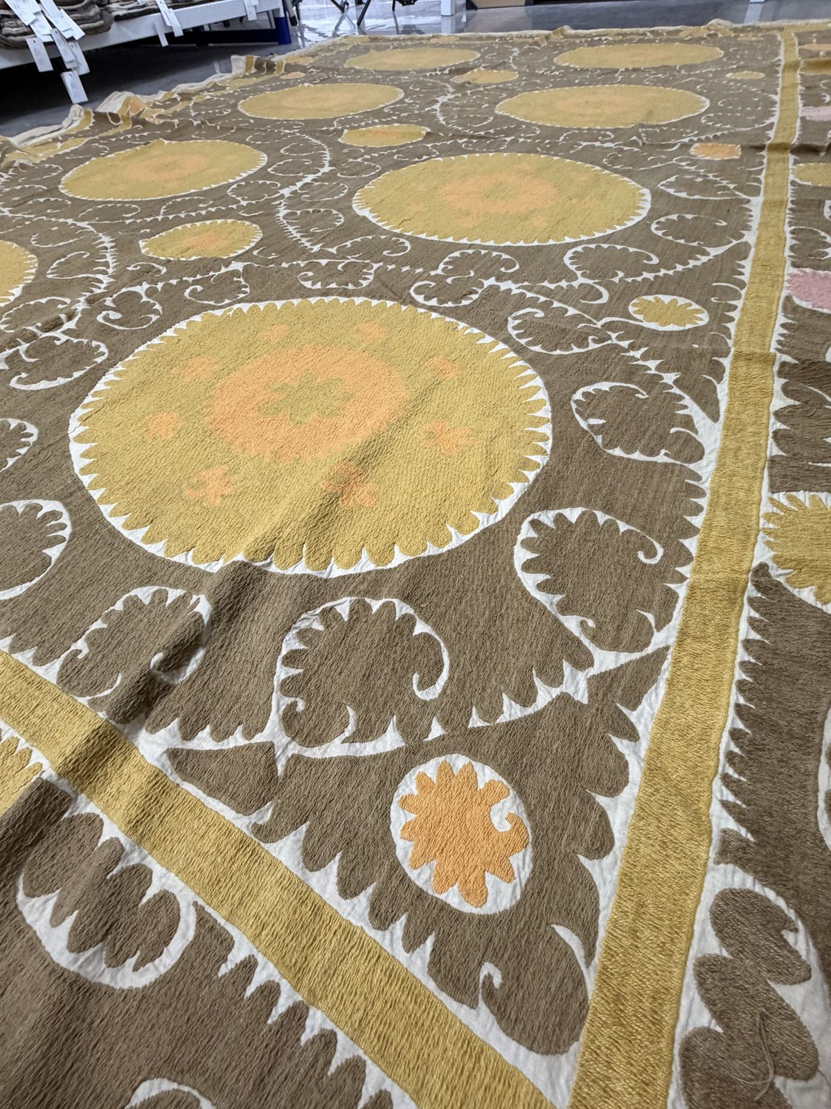 Textiles Decorative Suzani Embroidery | Mustard Brown Living Room Wall Hanging 6'11'' X 10'3'' photo