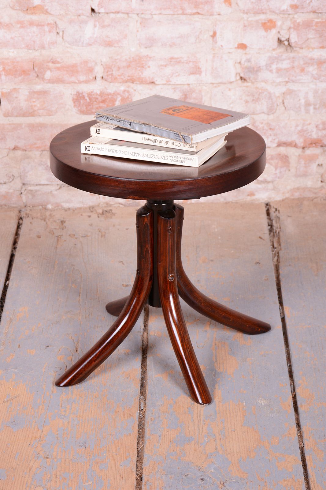 Restored Art Deco Piano Swivel Stool, By Thonet, Beech, Polished, Czech, 1930s photo vintage