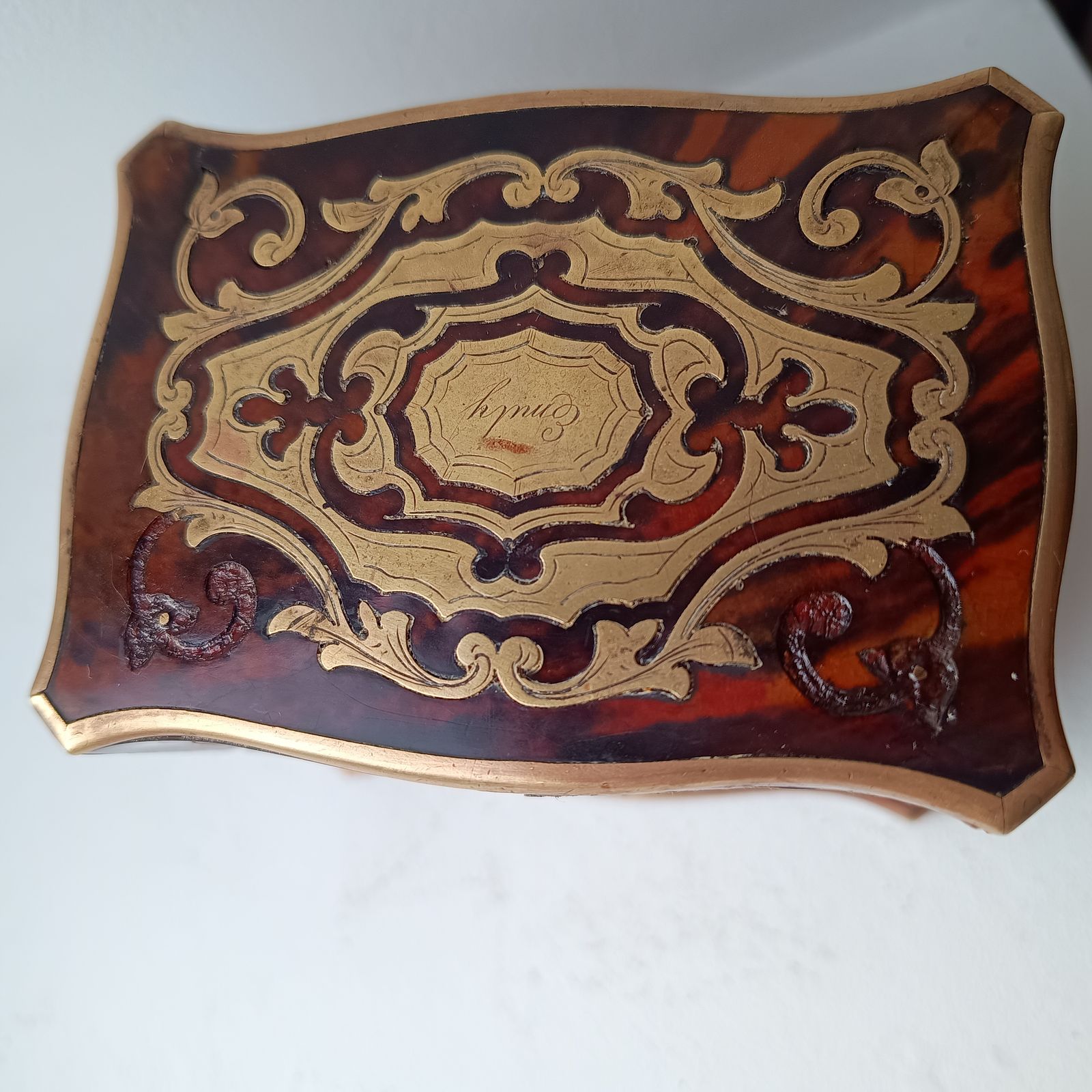 Antique French Palais Royale Perfume Bottle Casket: Boulle Style, Baccarat, France 19th Cent photo vintage