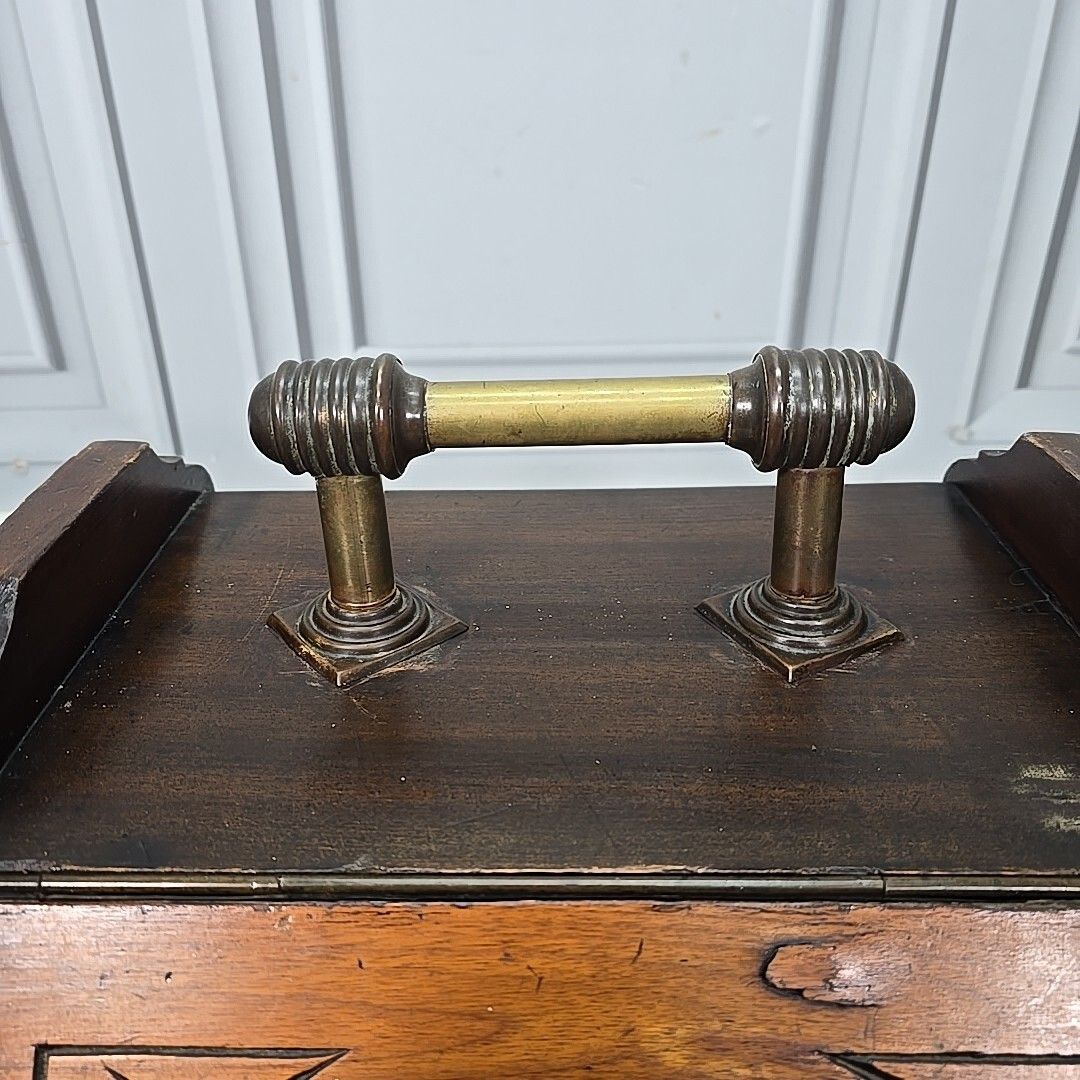 Antique Edwardian Coal Scuttle Box Wooden Fireside Carved Storage Brass Retro photo Home Fixtures