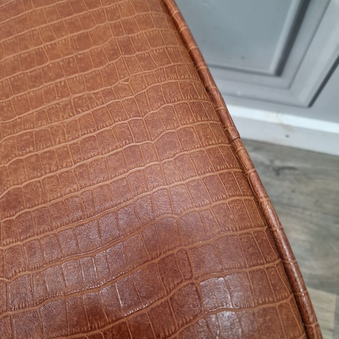 Retro Vintage Stool Tan Croc Effect Faux Leather – Wooden Frame – Mid Century photo 55.0