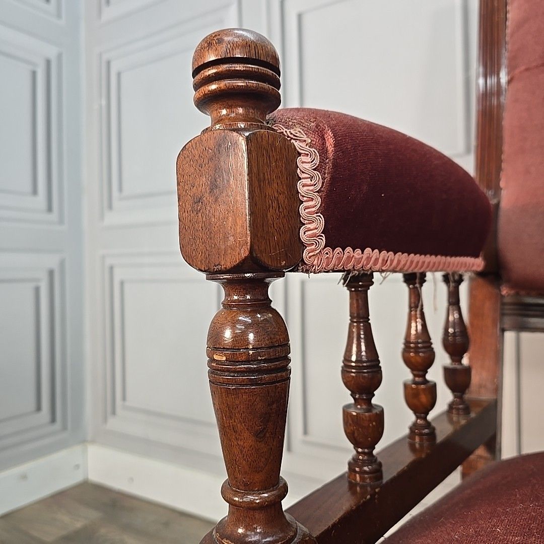 240.0 Antique Upholstered Armchair – Carved Mahogany Frame – Velvet Chair Edwardian photo