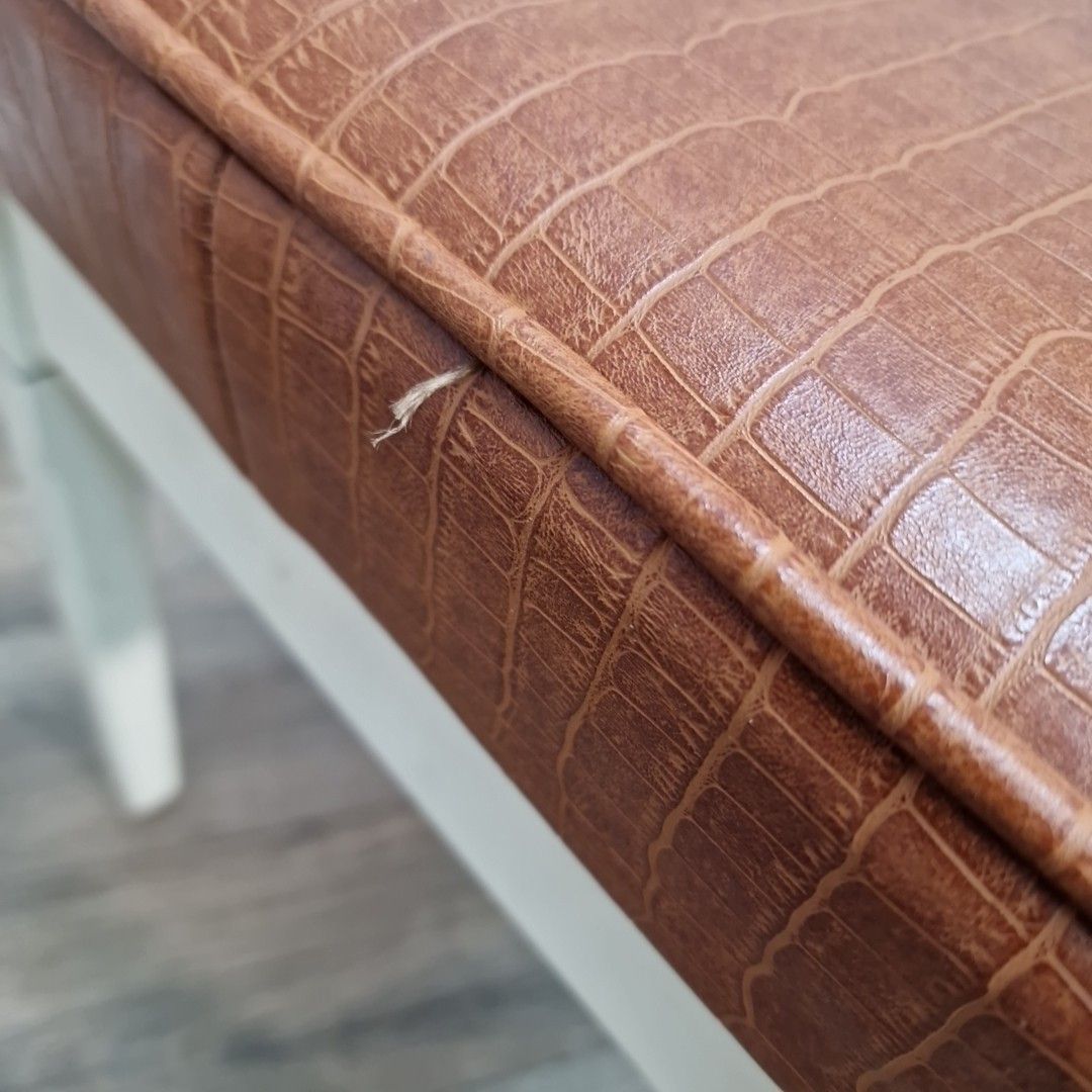 Retro Vintage Stool Tan Croc Effect Faux Leather – Wooden Frame – Mid Century photo Furniture