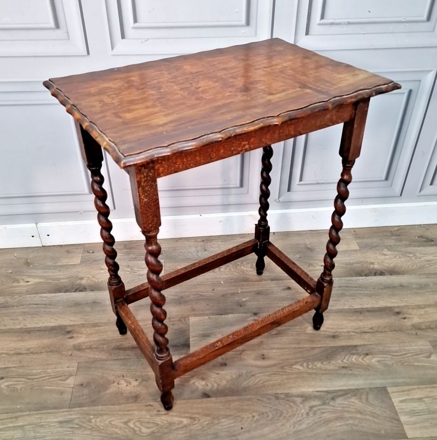Antique Oak Hall Table – Solid Wood Barley Twist Legs – Jacobean Style Lamp Side photo furniture