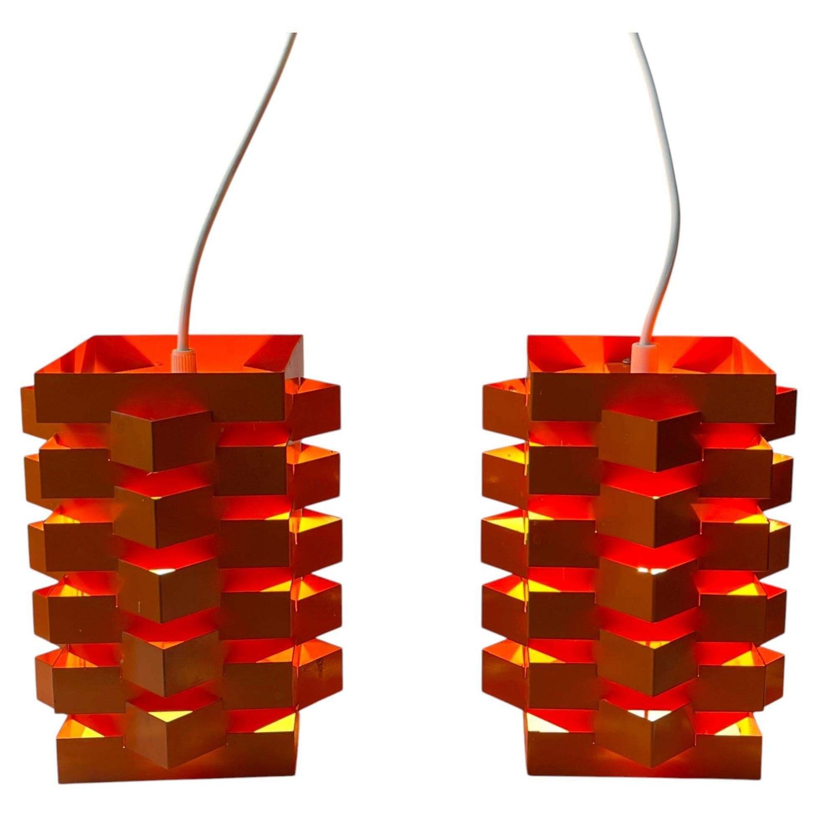 Nordisk Solar Orange Geometric Octave Pendant Lamps By N. Esmann & H. C. Jensen