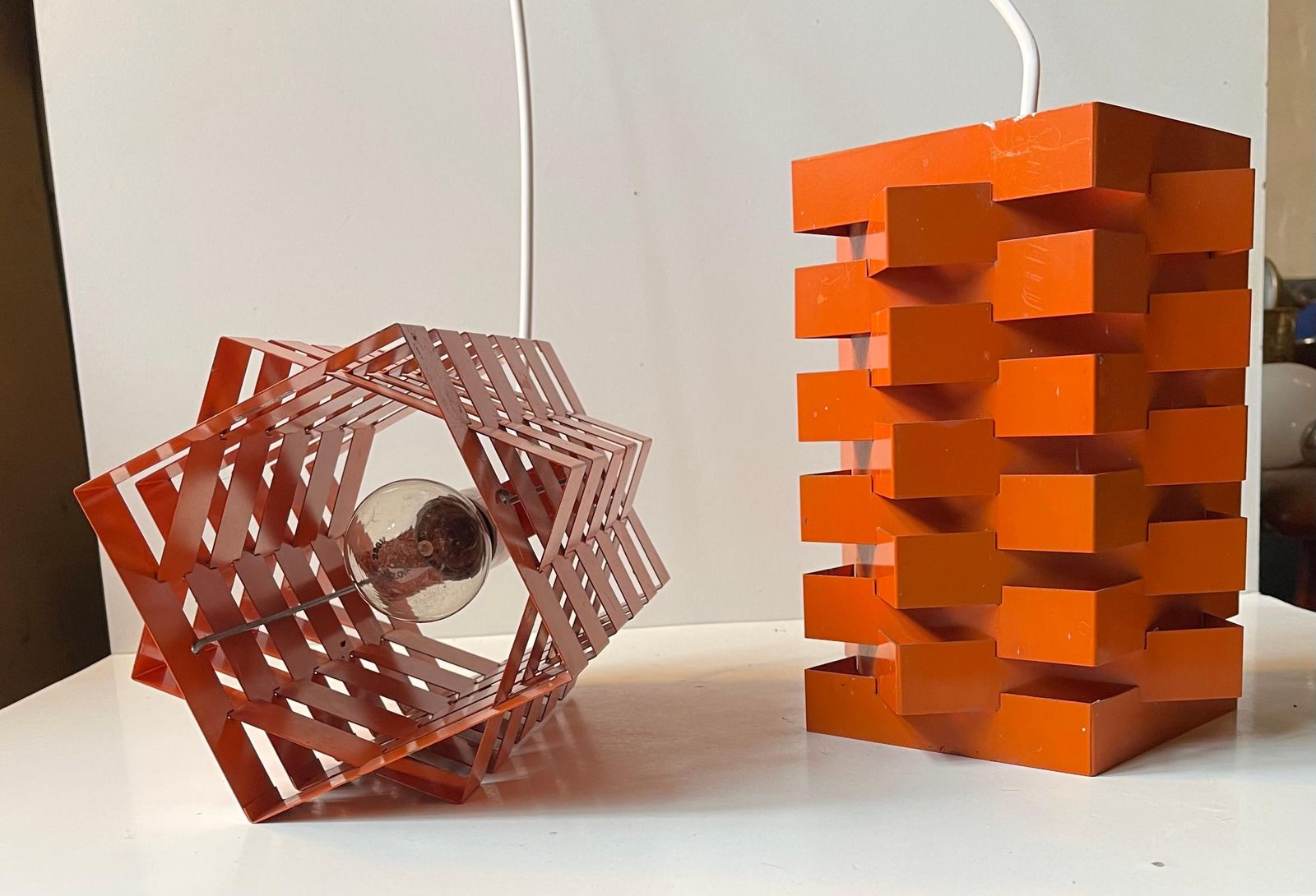 photo for sale Nordisk Solar Orange Geometric Octave Pendant Lamps By N. Esmann & H. C. Jensen