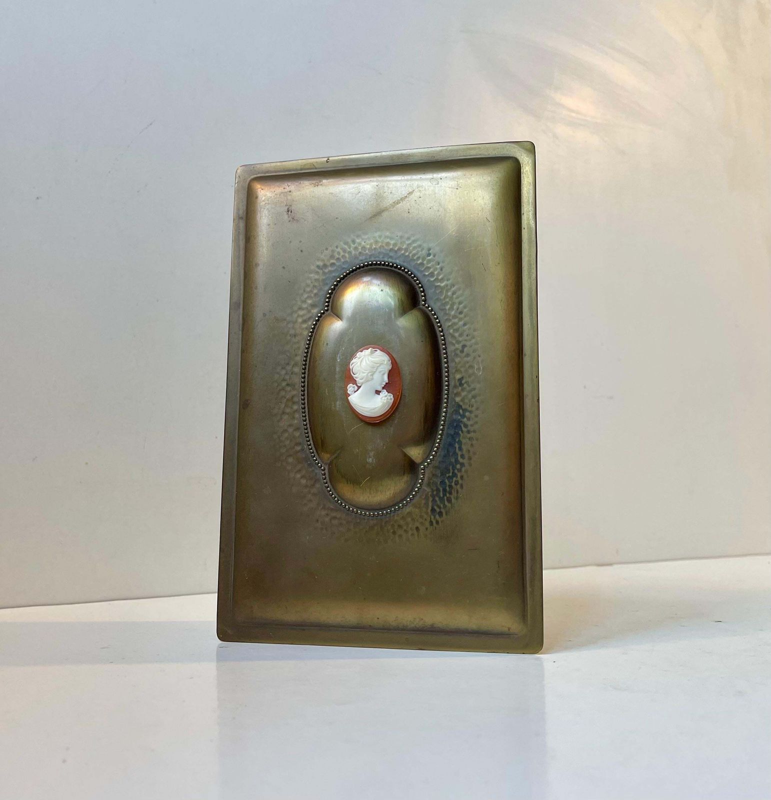 Art Deco Brass Cigar Box With Bakelite Cameo, 1940s photo furniture