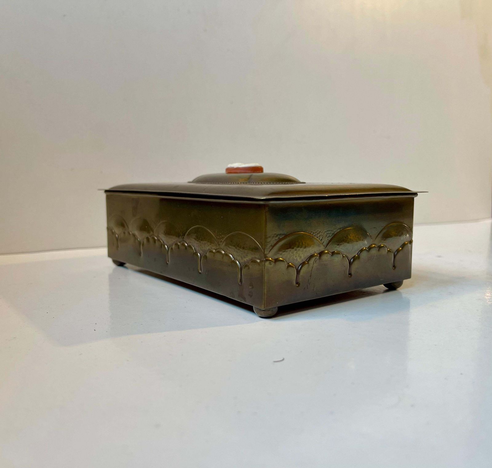 photo for sale Art Deco Brass Cigar Box With Bakelite Cameo, 1940s