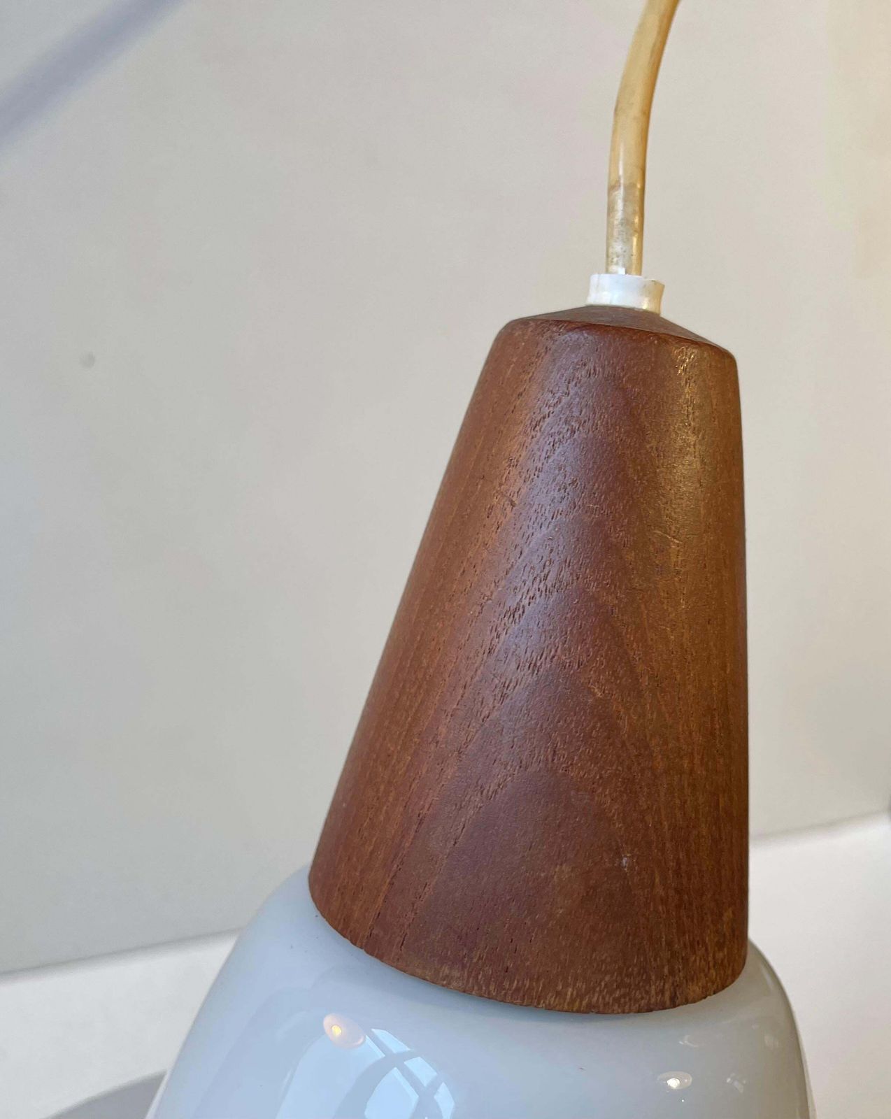 Danish Modern White Opaline Glass & Teak Pendant Lamps By Holmegaard, 1960s photo vinterior
