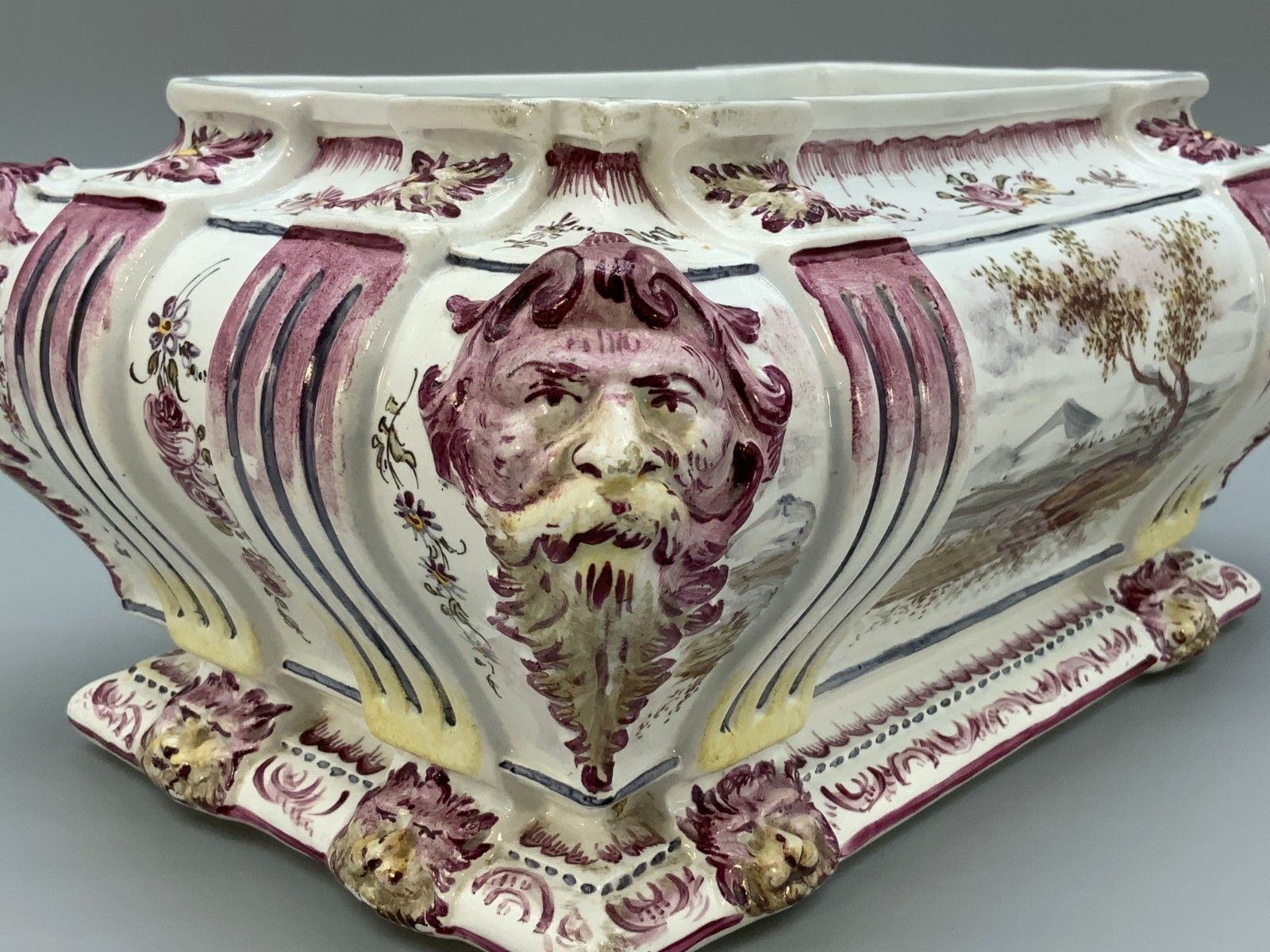 475.0 Faience Tureen Large French Antique Pottery Classical Soup Dish Delft Manganese photo