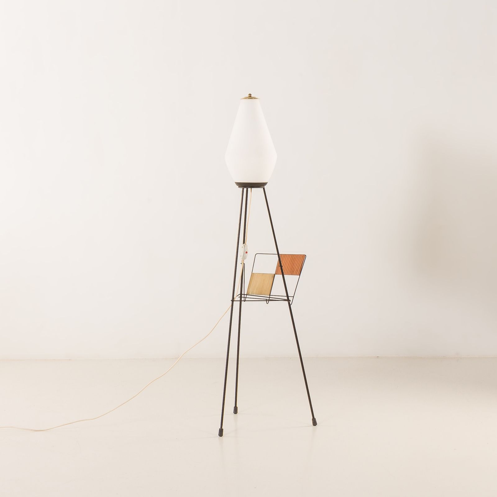 Italian Mid Century Floor Lamp With A Newspaper Rack In Stilnovo Style, 1960s photo Lighting