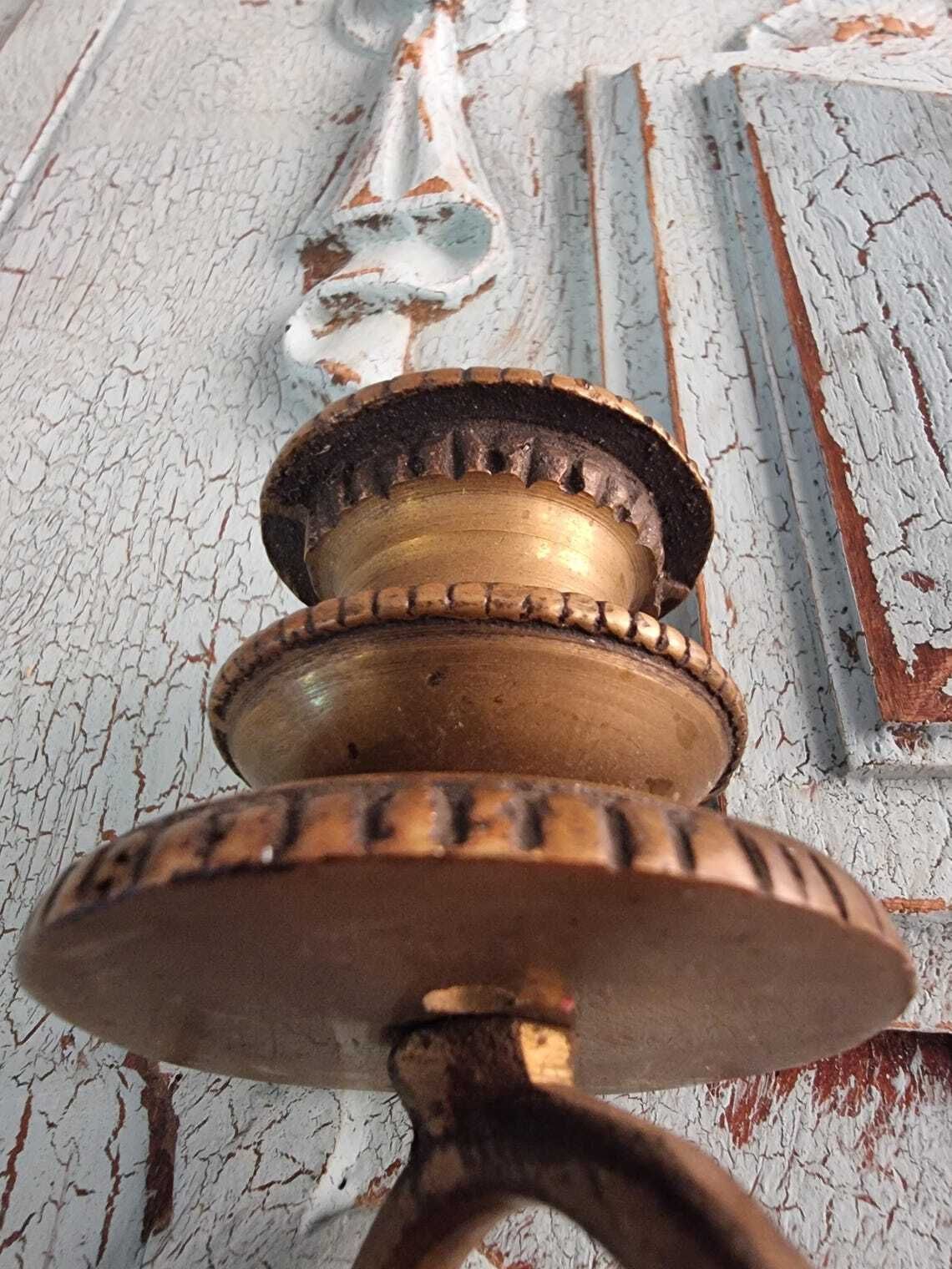 Vintage French Brass Candle Wall Sconces  Elegant Pair Of Two Arm Candle Holders photo for sale
