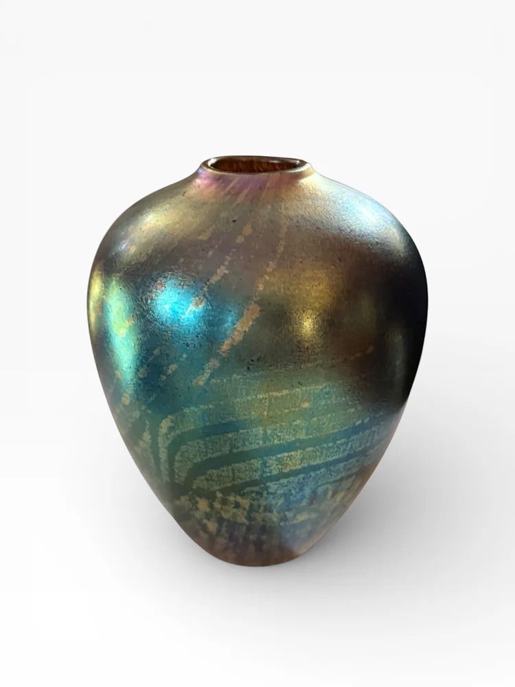Peter Layton Studio Glass Vase  Signed And Dated 1988 Iridescent Oil Spot photo Furniture