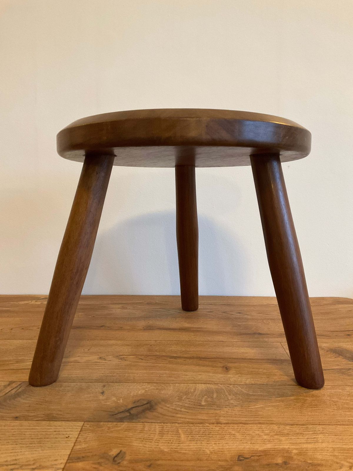 Vintage Mid Century Solid Wood Three Legged Stool / Plant Stand – 36cm Wide X 33cm High