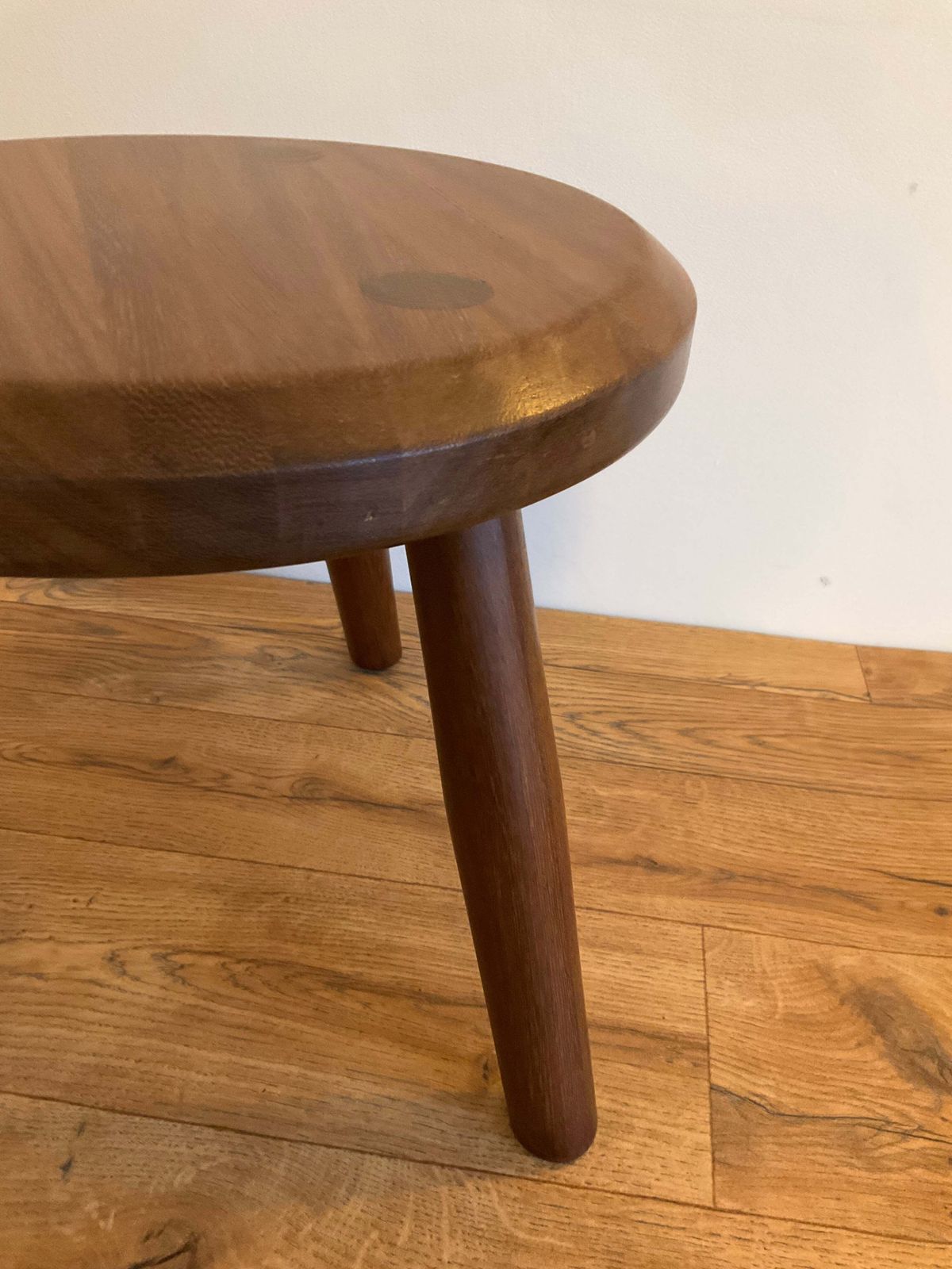 Vintage Mid Century Solid Wood Three Legged Stool / Plant Stand – 36cm Wide X 33cm High photo furniture