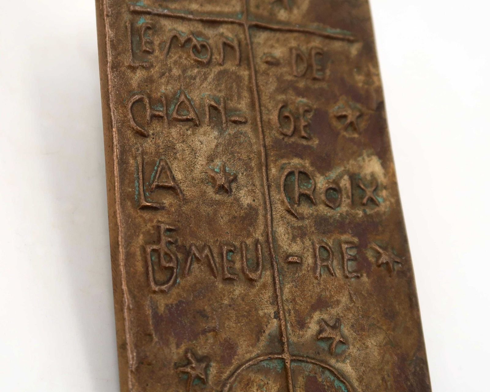 French Modernist Bronze Wall Religious Decor " Le Monde Change, La Croix Demeure ", 1950s / Vintage, France, Church photo for sale