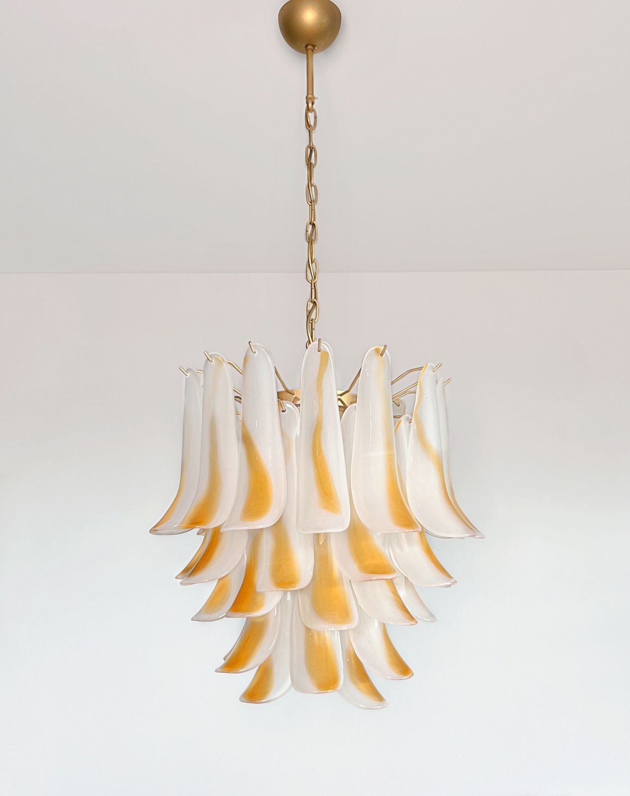 Italian Vintage Murano Chandelier   41 Acid Etched Amber Glass Petals photo vintage