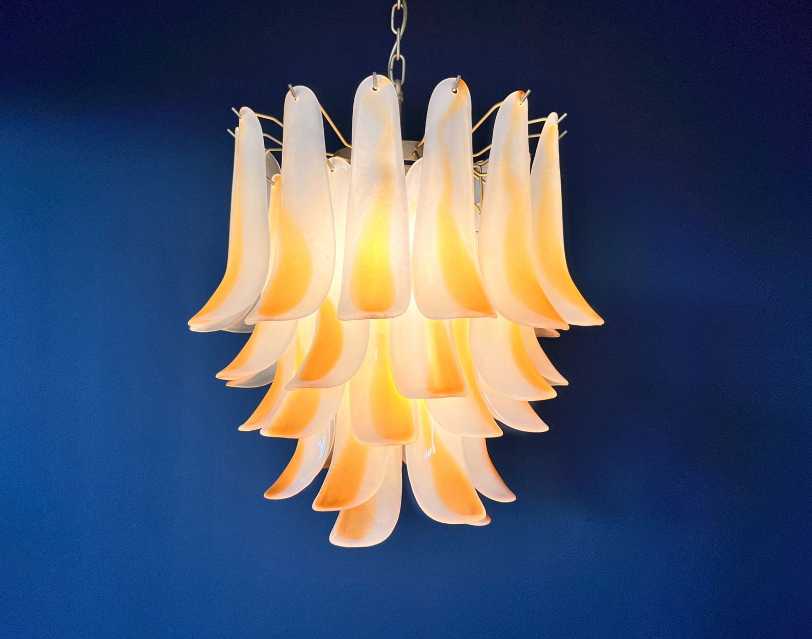 1150.0 Italian Vintage Murano Chandelier   41 Acid Etched Amber Glass Petals photo
