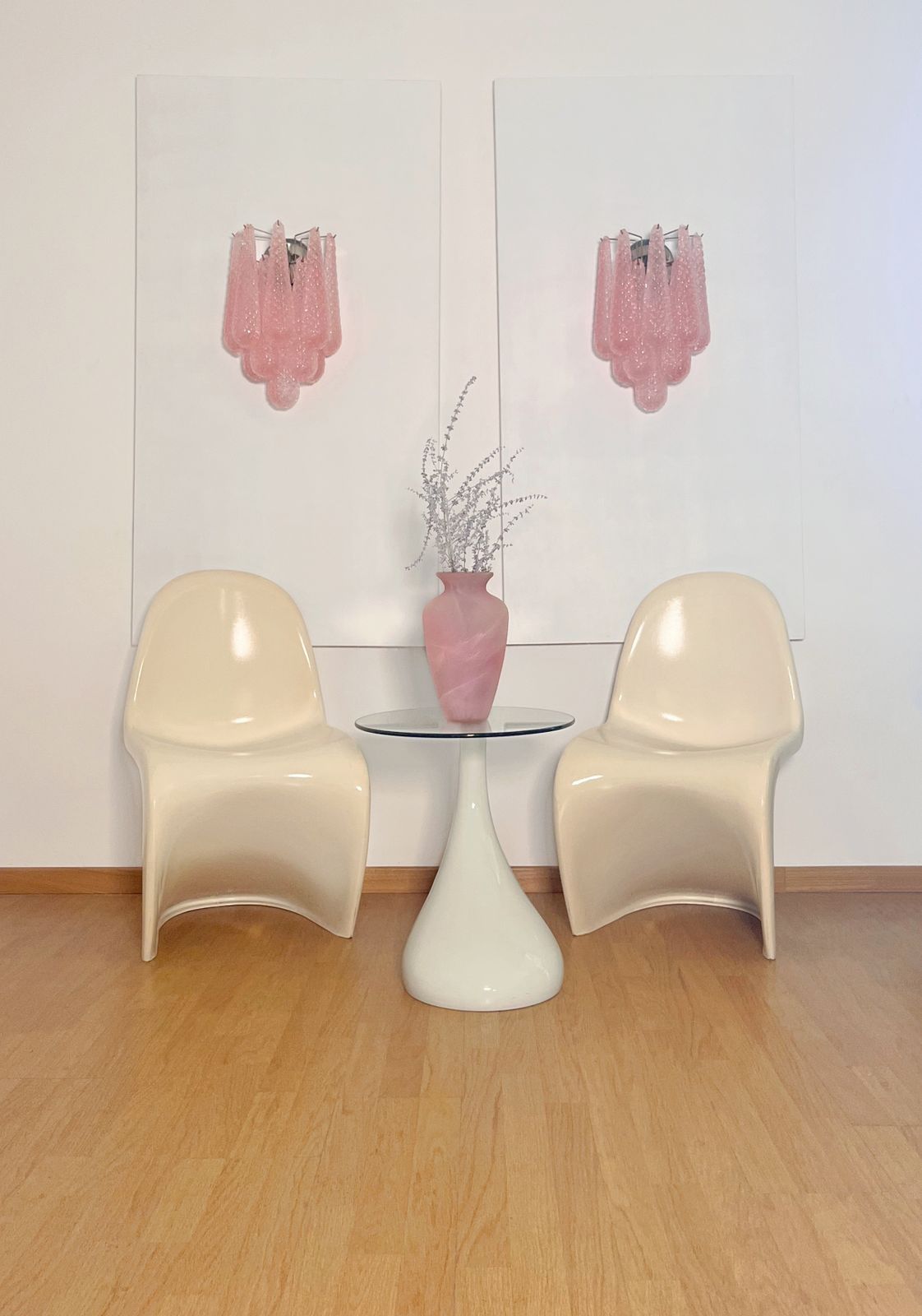 Pair Of Vintage Pink Glass Petals Drop Wall Sconce photo furniture