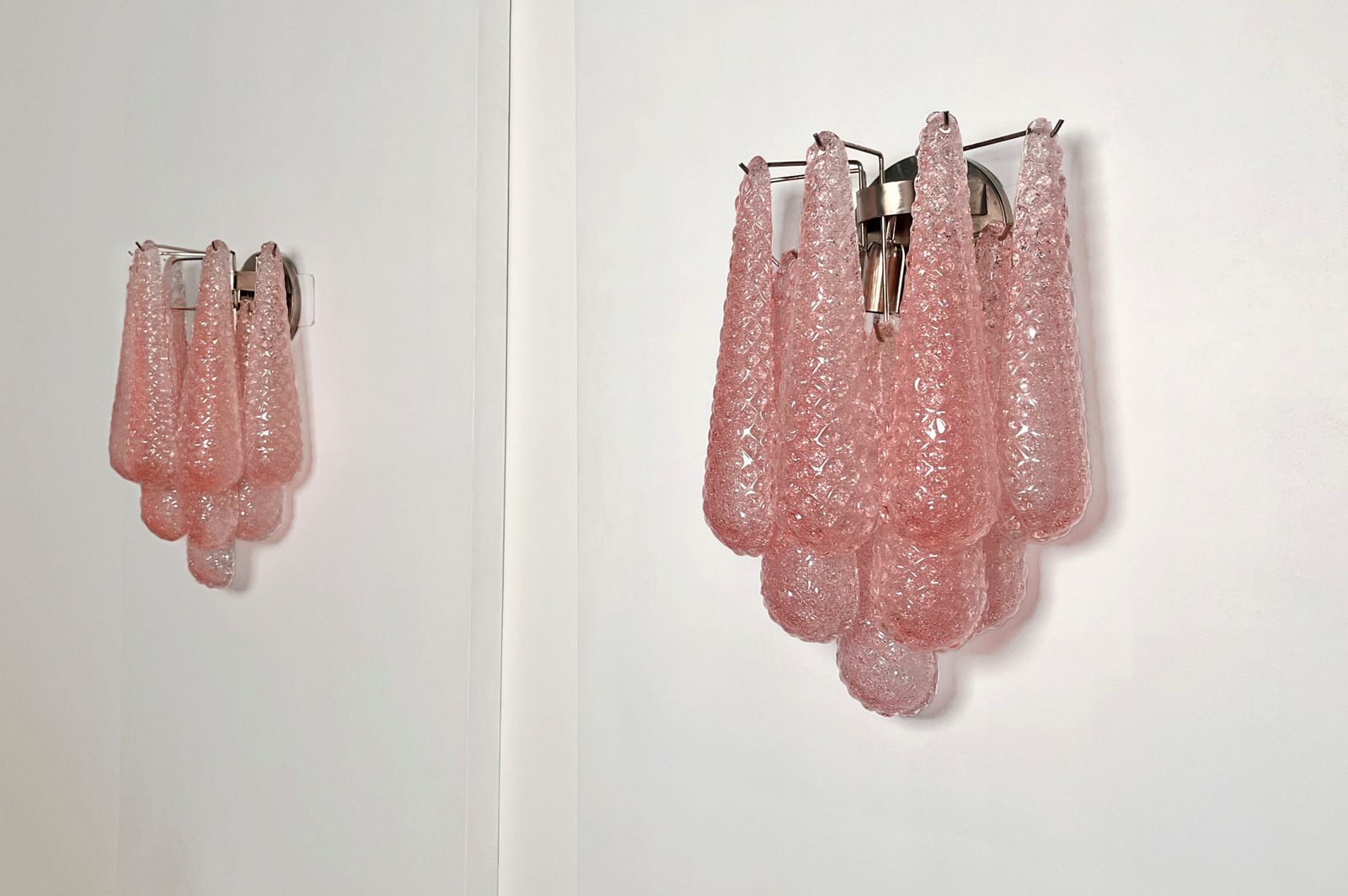 Pair Of Vintage Pink Glass Petals Drop Wall Sconce photo Home Decor