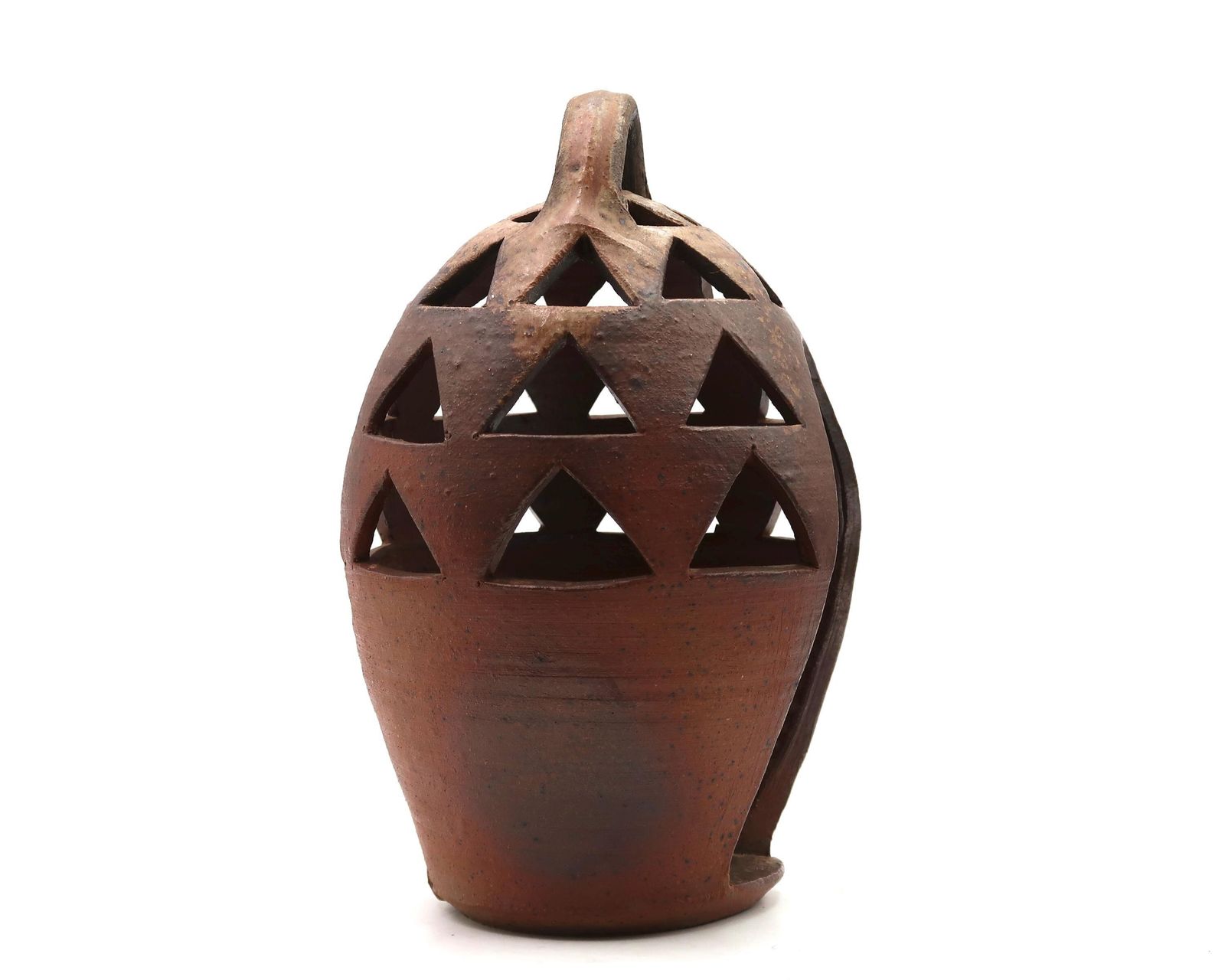 Large French Stoneware Ceramic Lantern Candleholder, 1970s / La Borne, Candle Holder, Home Decor, Triangle, Mid Century Modern, Art photo 294.0