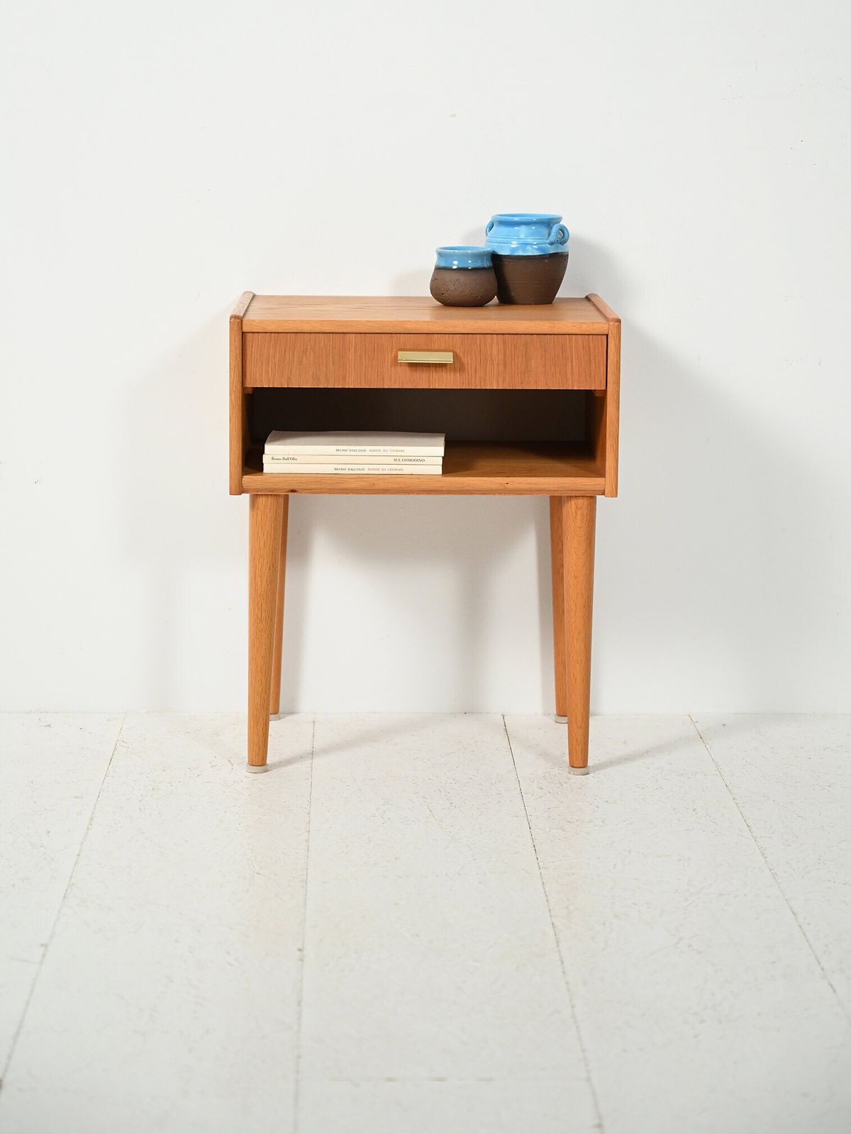 Vintage Scandinavian Bedside Table With Brass Handle