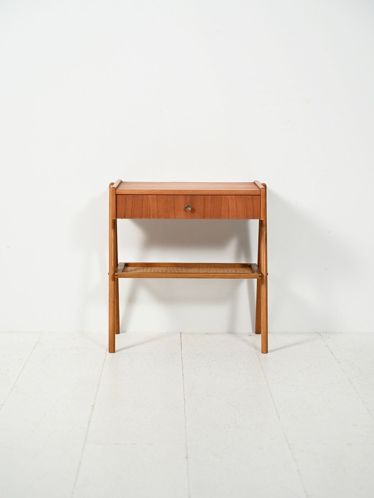 Scandinavian 1950s Teak Bedside Table With Vienna Straw photo furniture