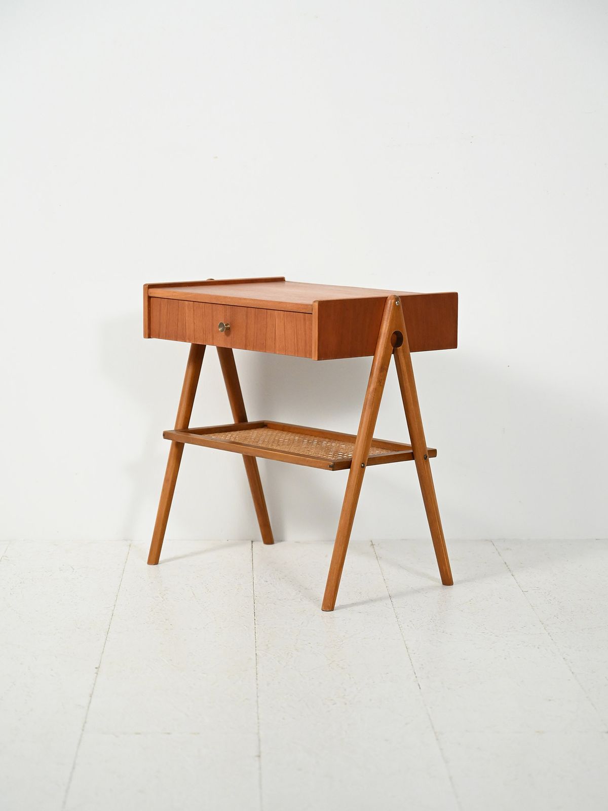 Scandinavian 1950s Teak Bedside Table With Vienna Straw photo Furniture