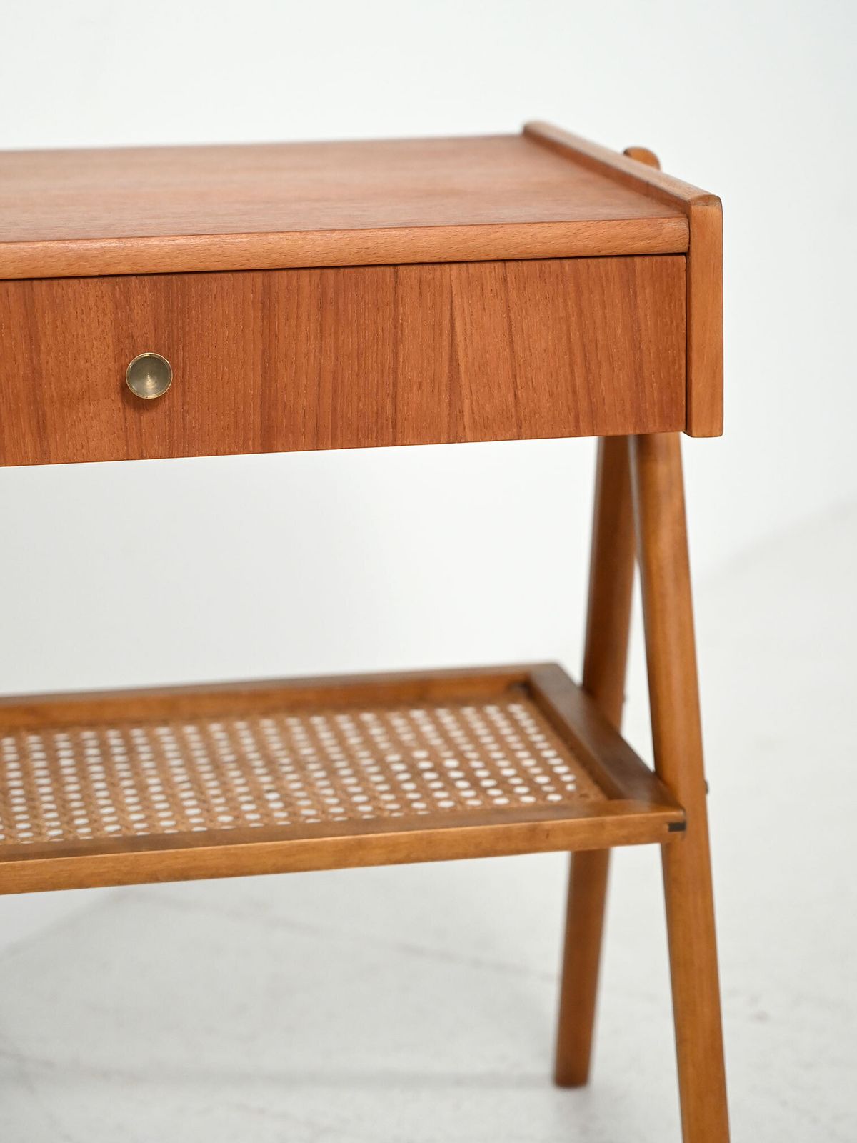 Scandinavian 1950s Teak Bedside Table With Vienna Straw photo buy