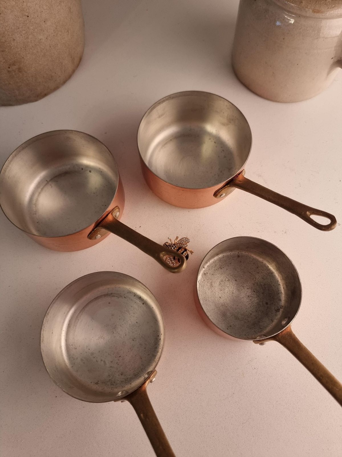 Vintage French Set Of Copper Saucepans, French Copper Pans, French Cookware photo buy