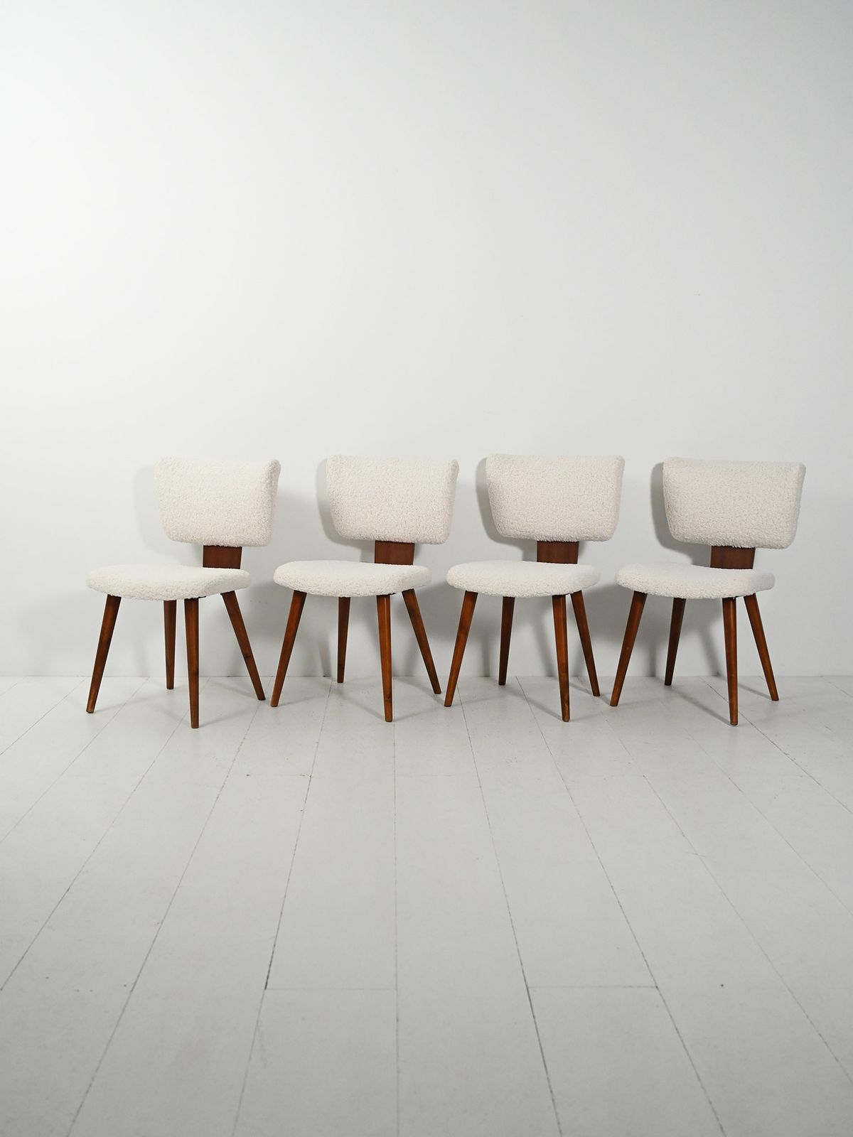 Set Of Four Scandinavian Chairs In Bouclé Wool