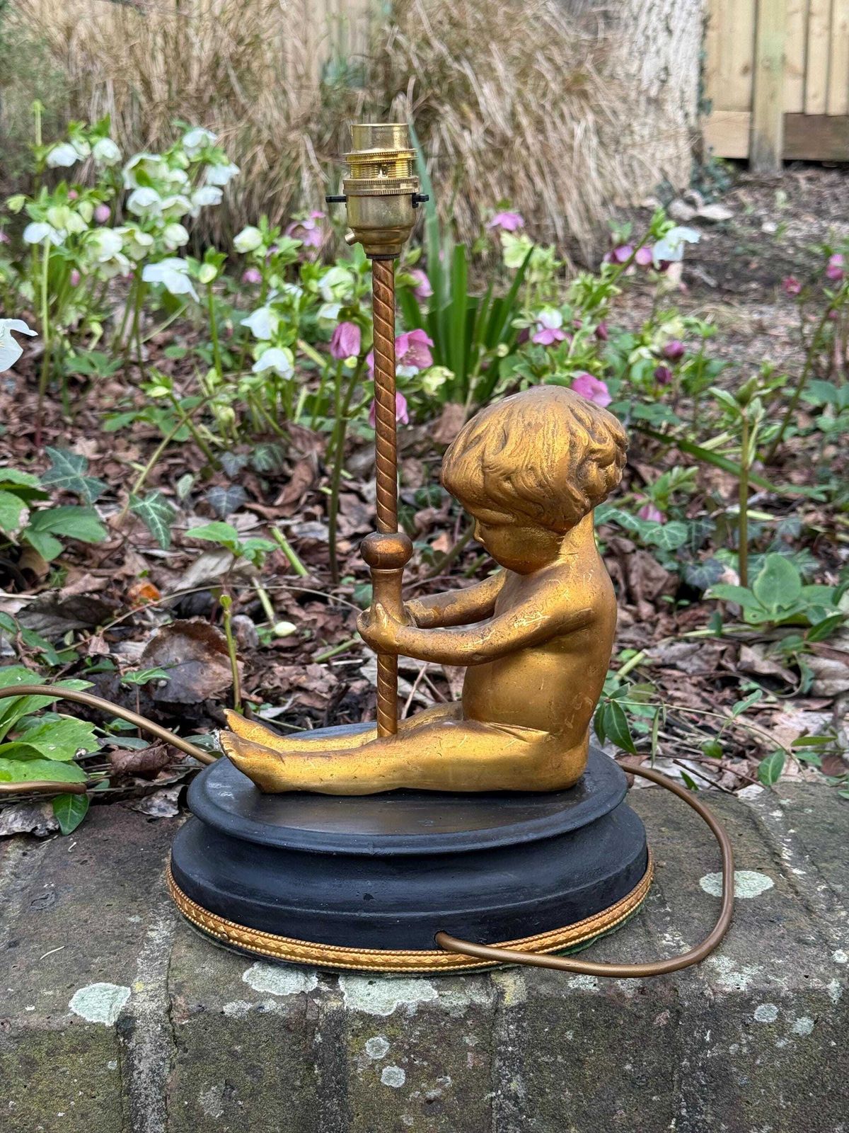 Vintage Cherub Table Lamp, Neoclassical Hollywood Regency Style Lighting photo furniture